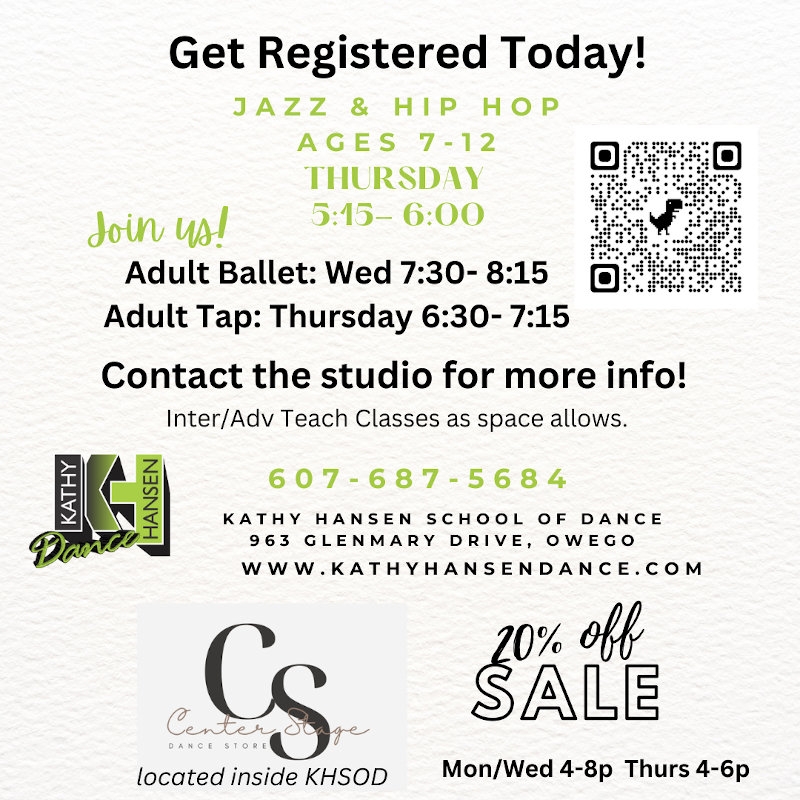 Register Today Kids Jaz and Hip Hop and Adult Classes Call 607-687-5684 for More information